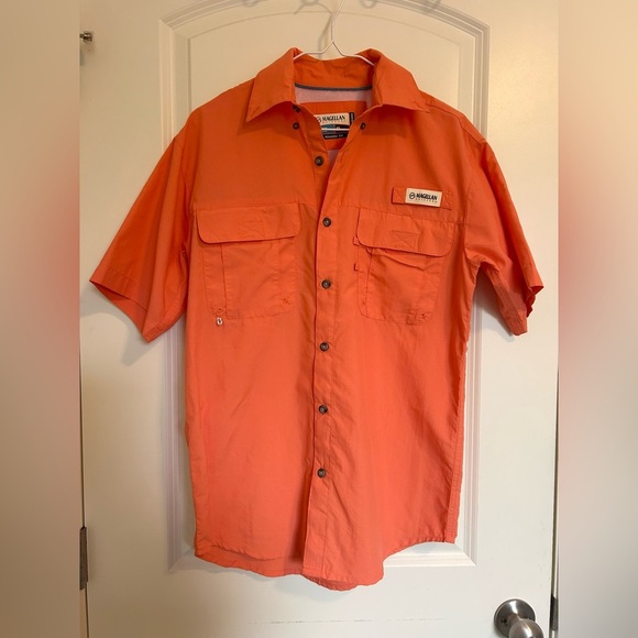 Magellan outdoors Men's Orange Short Sleeve button down Shirt - Picture 2 of 5